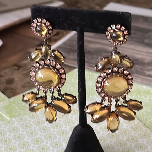 Pierced chandelier earrings post samber colored with crystal framed - Picture 9 of 15